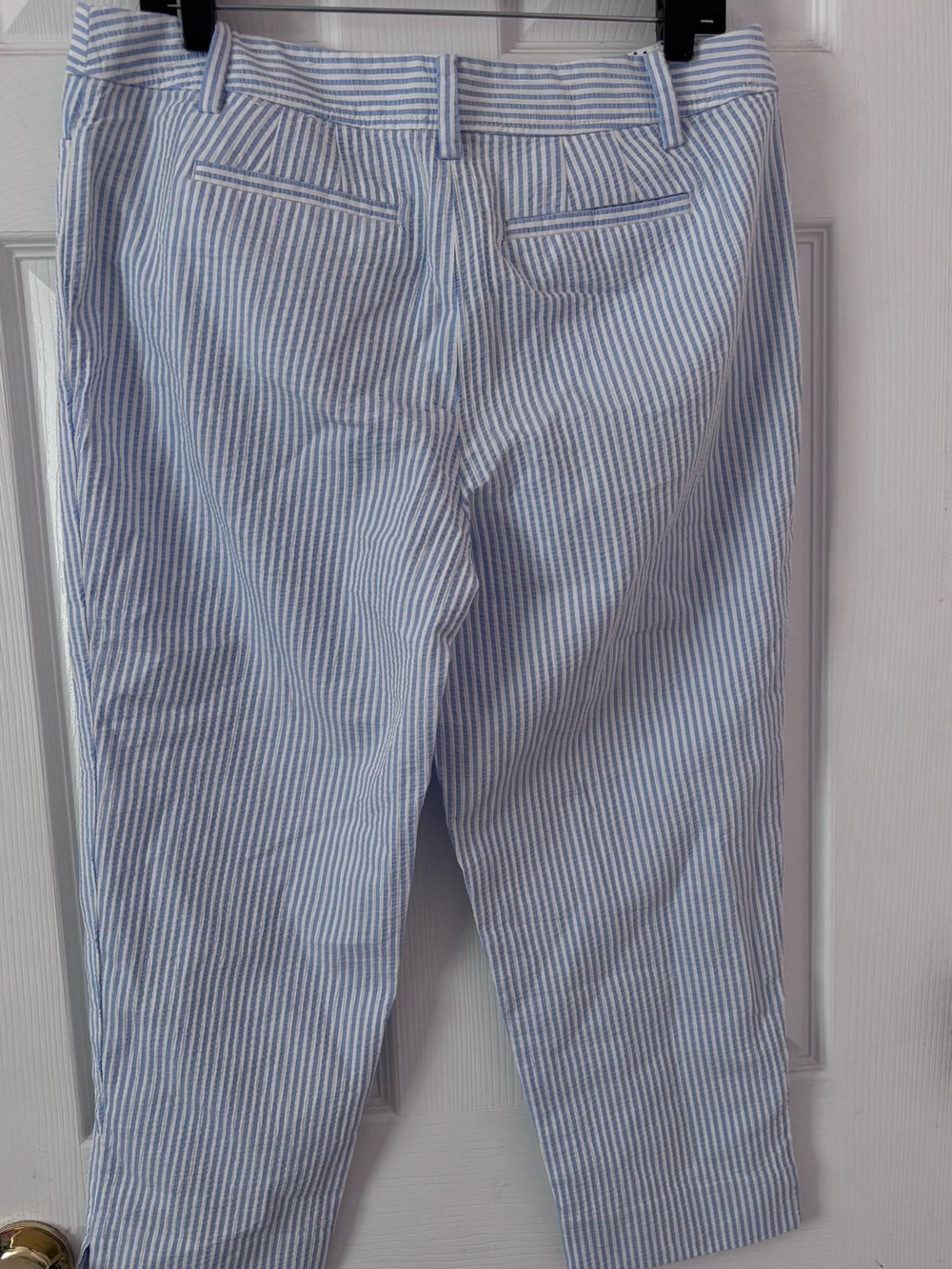 Talbots Perfect Crop Pant 10P Blue White Seersucker Striped Cotton Pants - Picture 4 of 8